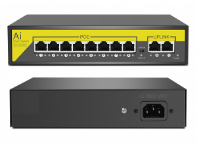 Hiseeu X1010B - 10-портовый настольный 100Mbps коммутатор с 8 портами РоE 120W (SW-POE-8)